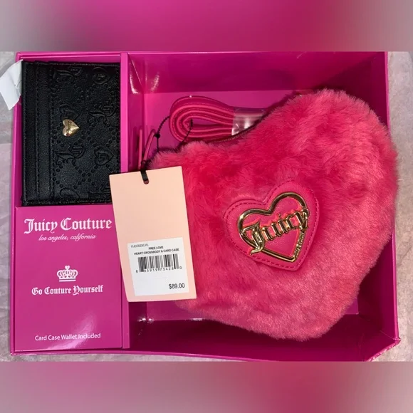 Juicy Couture ✨ furry heart 🩷 crossbody bag & card case 👛🩷✨💳 BRAND NEW - Picture 2 of 2
